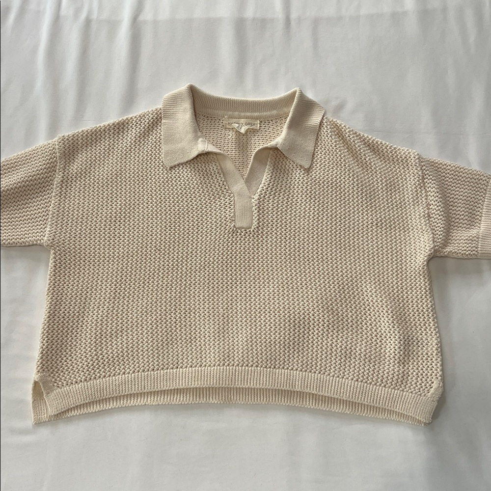 Happily Grey Cream Short Sleeve Knit Cropped Top - Picture 2 of 5